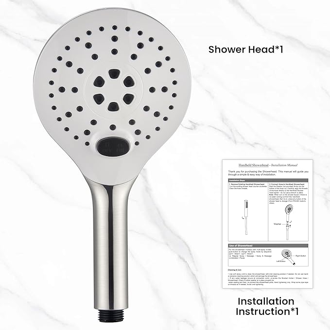KPW Shower Head Detachable Handheld Brushed Nickel 3 Spray Modes High Pressure Showers