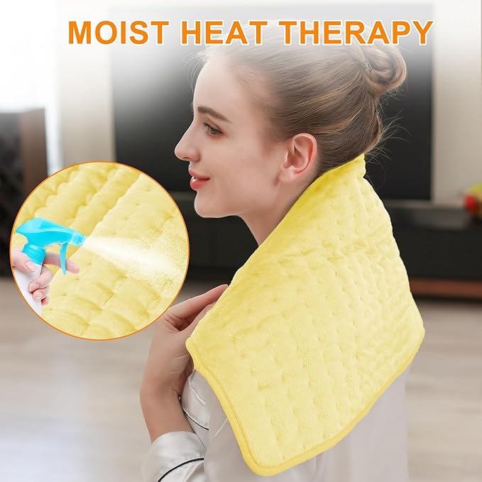 Deepsoon Heating Pad,Electric Heating Pads for Back,Neck,Moist Heating Pad for Abdomen Shoulder Knee Legs,Dry/Moist Heat&Auto Shut Off,Mother's Day Birthday for Men and Women,Light Yellow,24x12 Inch