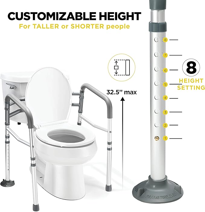 Medical king Toilet Safety Rail - Adjustable Detachable Toilet Safety Frame with Handles Heavy-Duty Toilet Safety Rails Stand Alone - Toilet Safety Rails for Elderly, Handicapped - Fits Most Toilets