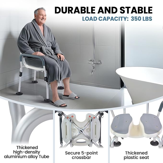 Medwarm Shower Chair, U Shape Shower Chair with 6-Level Adjustable, Non-Slip Feet for Private Washing, Elderly, Disabled, Seniors & Pregnant，Heavy Duty Shower Chair