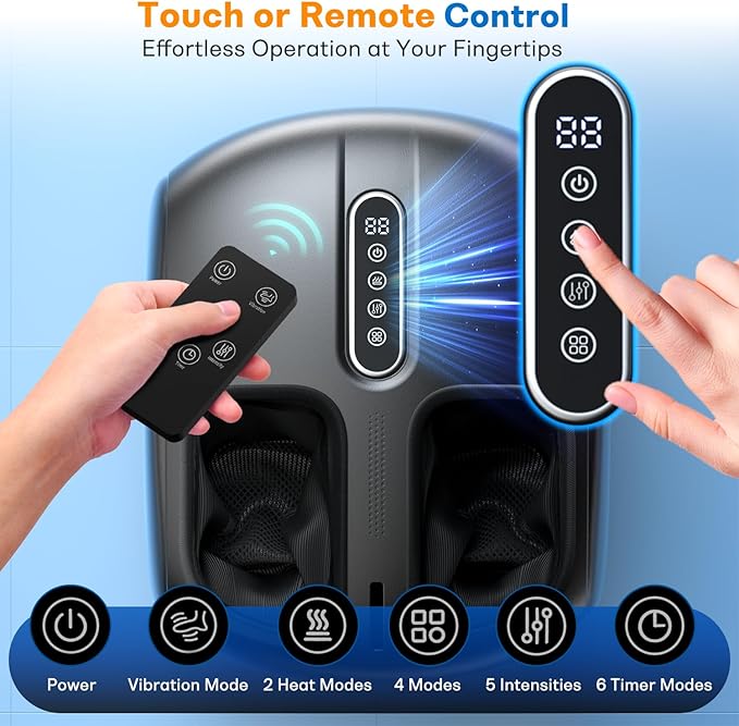 PACOVY Shiatsu Feet Massager, Foot Massager with Heat, Deep Kneading, Vibration and Air Compression for Plantar Fasciitis, 2 Heat Levels, Birthday Gifts for Women Mom Dad