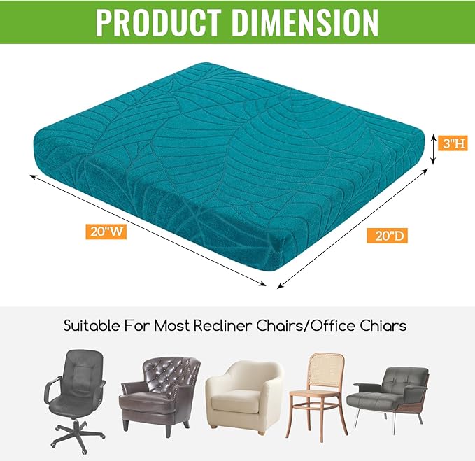 Recliner Cushions for Long Sitting Foam Seat Cushion Soft Tufted Layer for Elderly Seniors, Recliner Chair, Floor Pillow, Office Chair, Car, No Pressure on Thighs, 20X20X3 Inch - Leaves Green