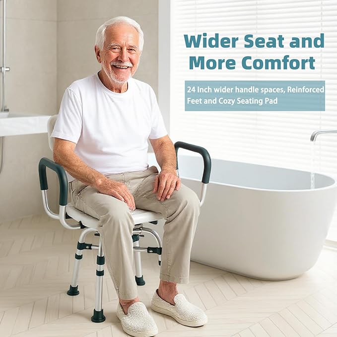 Swivel Shower Chair with Arms and Back, 500 lbs Heavy Duty Shower Stool for Inside Shower Stall and Bathtub, Height Adjustable Rotating Shower Chair & Seat for Elderly, Adults, Handicap and Disabled