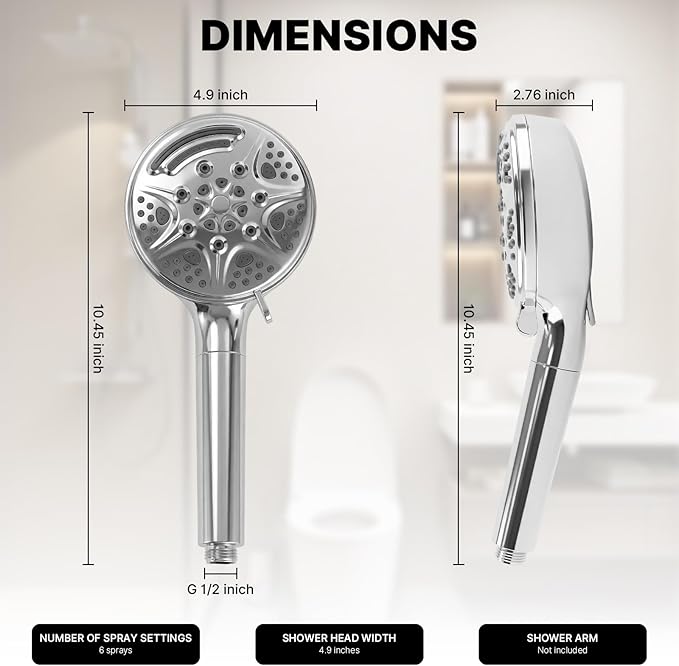 9-Mode Shower Head with Handheld Filtered Shower Head with Handheld High Pressure Shower Heads with Power Wash with 59" Stainless Steel Hose and Bracket for Bathroom, Gym, Hotel