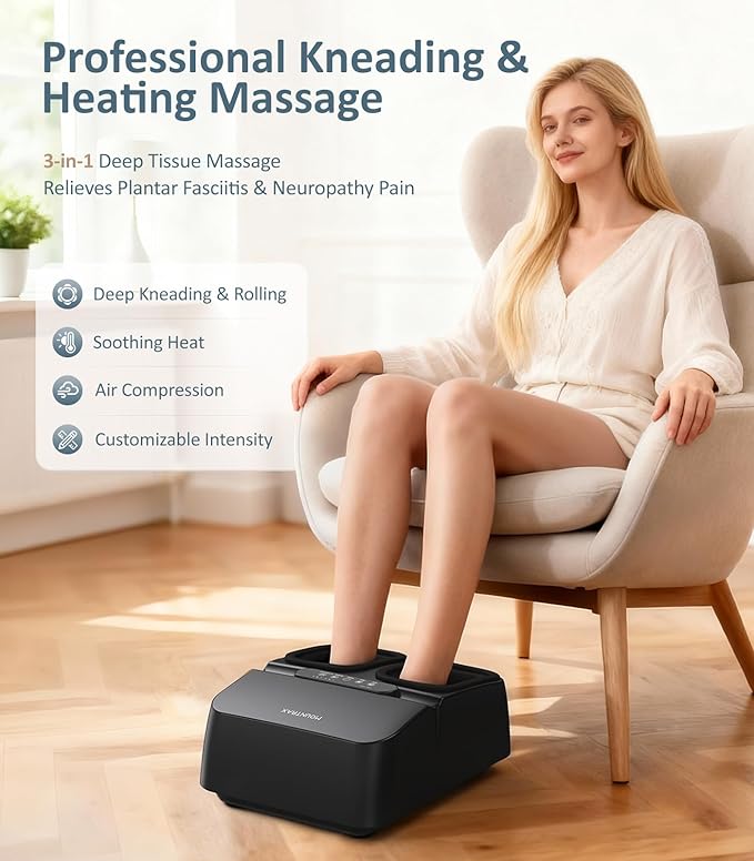 MOUNTRAX Foot Massager Machine with Heat, Foot Massager for Plantar Fasciitis, Neuropathy Pain, Shiatsu Foot Massager with Remote, Fits Feet Up to Men Size 12 (Black)
