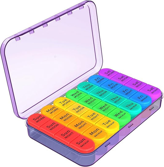 Daviky Weekly Pill Organizer 4 Times a Day, Large 7 Day Pill Box Portable for Travel, Medicine Organizer Box with Removable Individual Pill Containers to Hold Vitamins, Supplements and Medication