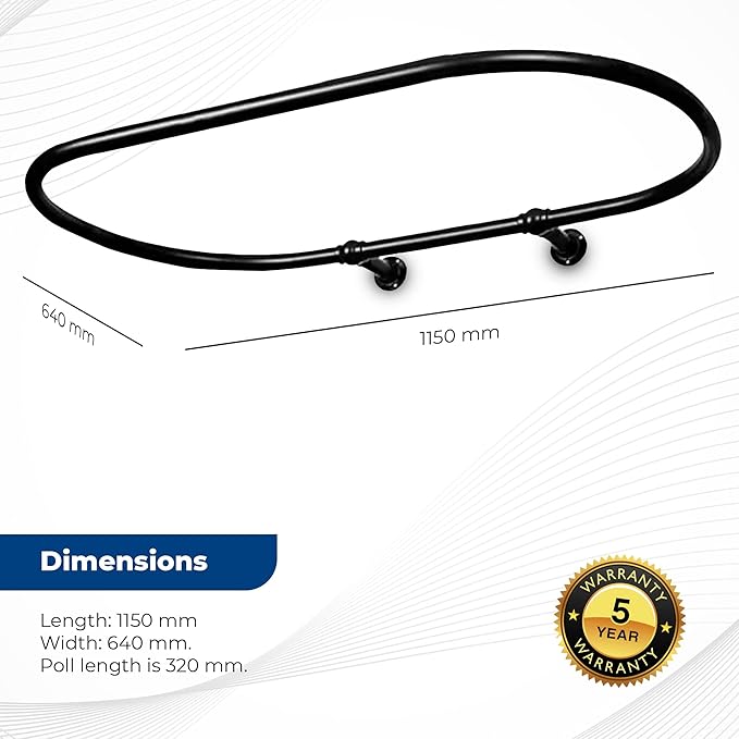 Oval Shower Curtain Rail Rod For Bathroom, Ceiling Mounted for Clawfoot Tub, Large and Heavy Duty Wall Mounted with Adjustable Support - 45 x 25 Inch (Free Curtain Rings) (Black)