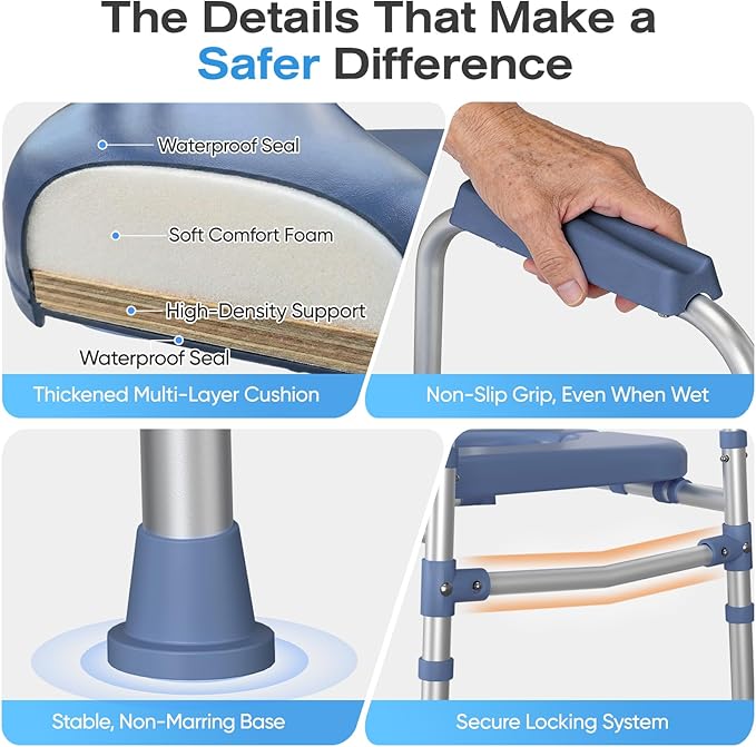 FSA/HSA Padded Toilet Seat Riser for Seniors, Heavy Duty Raised Toilet Seat with Handles Adjustable Standalone Toilet Safety Frame, Elderly Assistance Products for Bariatric, Pregnant, Surgery