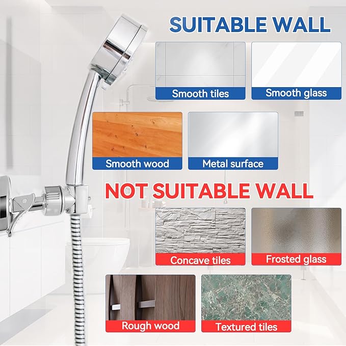 Adjustable Shower Head Holder, Bathroom Suction Cup Bracket for Handheld Showerhead, Removable Wall Mounted Shower Bracket (Silver) (Silver, 1)