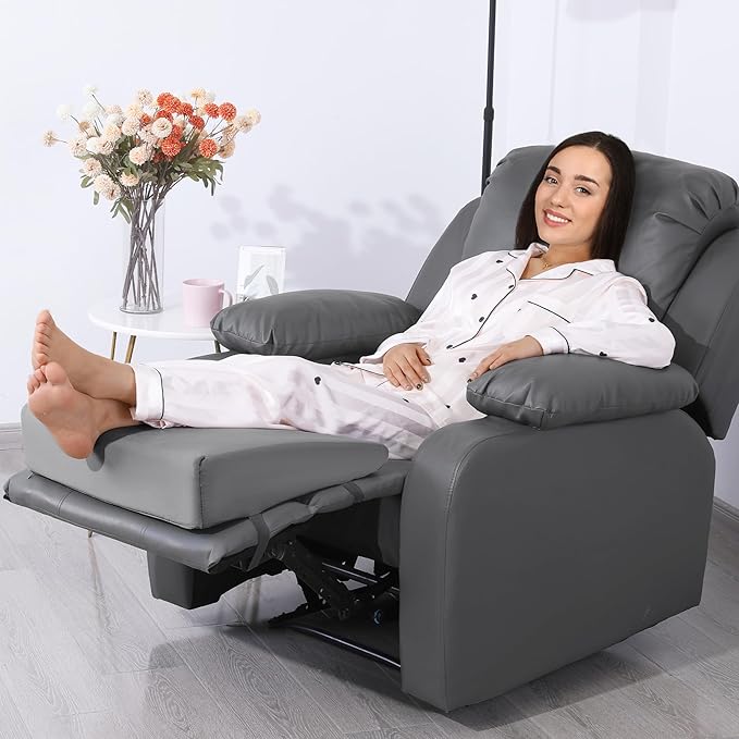 BALAPET Large Recliner Leg Pillow,Memory Foam Recliner Cushion Wedge Shape Recliner Footrest Extender,Leg、Back and Lumbar Support Pillow with Adjustable Elastic Straps(Gray)