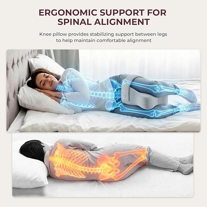 Knee Pillow for Side Sleepers, Alignment Pillow for Side Sleepers, Relief Hip & Sciatica Pain, Nourial Pillow Between Legs for Pregnant Women and Seniors (Grey)