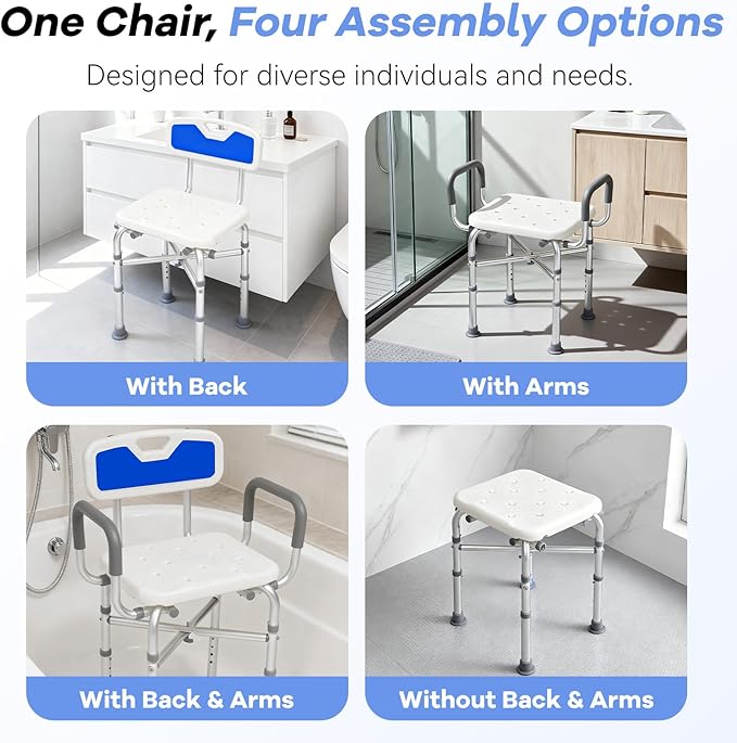 2-Level Width Adjustable Heavy Duty Shower Chair for Inside Shower and Tub w/Reinforced X-Bar, 550lbs Shower Seat for Bathtub with Arms and Back for Seniors, Handicap, Bariatric, Elderly and Disabled