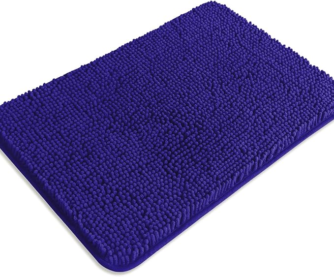 Royal Blue Bathroom Rugs – Absorbent and Washable Bath Mat, Non-Slip, Thick Soft Chenille Bath Rugs for Bathroom Floor, Shower, Sink - 17" x 24"