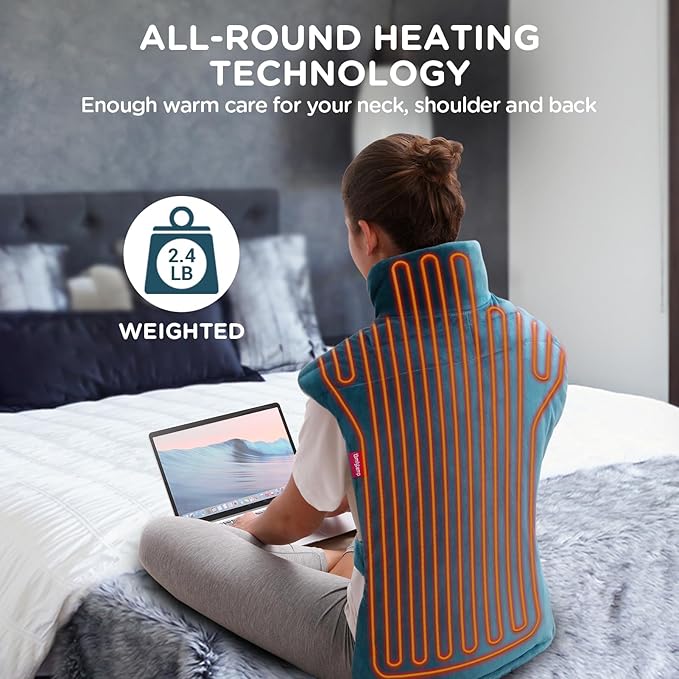 Comfytemp Heating Pad for Back, Neck Shoulder Weighted Design for Snug Fit, 22"x33" FSA Eligible Electric Wearable Throw, 2H Auto-Off, HSA Large Heated Wrap, Machine Washable