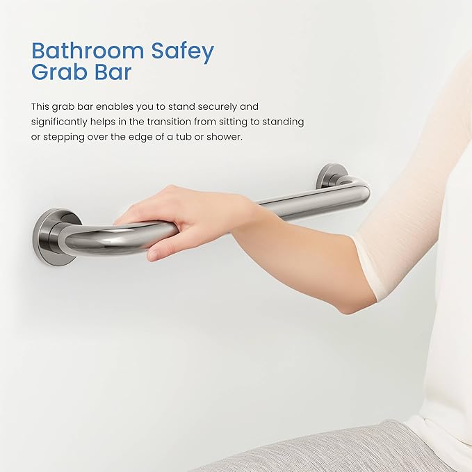 KIBI 36 Inch Stainless Steel Bathroom Safety Grab Bar | Curved Shaped Grab Bar for Bathtubs and Showers, Shower Safety Grab Bars for Seniors, Wall Mounted Anti-Slip Support (Chrome, KGB1036)
