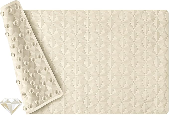 WRISIN Non Slip Bathtub Mat for Bath Tub Shower - Natural Rubber Mat with 241 Suction Cups - Soft Bathroom Safety Mat - Unique Diamond Pattern - Fatigue Relief - Machine Washable - 16 × 28 Inch