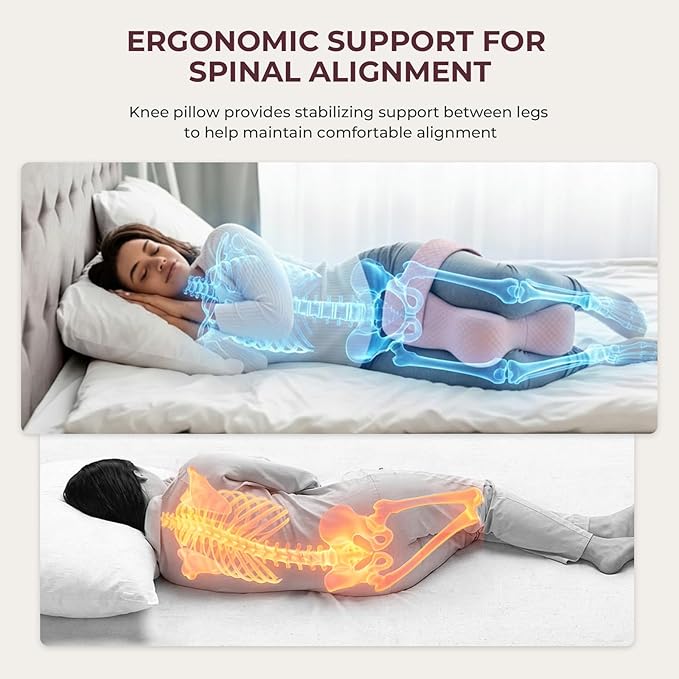 Knee Pillow for Side Sleepers, Alignment Pillow for Side Sleepers, Relief Hip & Sciatica Pain, Nourial Pillow Between Legs for Pregnant Women and Seniors (Pink)