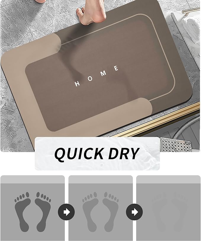 Housego 2PCS Absorbent Bath Mat Magic Rug Sets, Quick Drying Bath Mat Non-Slip Floor Rug Rubber Backed for Bathroom Kitchen Shower Sink, Water Absorbent (19.7''x23.6''+19.7''x31.9'', Brown)