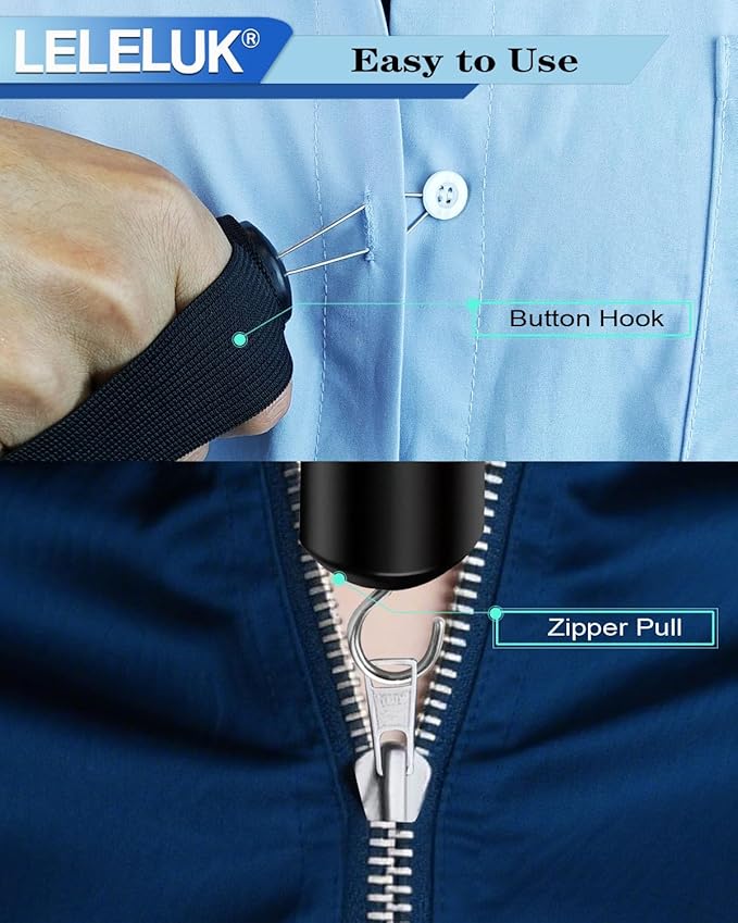 2-Pack Button Hook with Strap for One-Handed Dressing - Adaptive Clothing Aid for Seniors, Arthritis - Non-Slip Ergonomic Handle - Portable Zipper Pull Tool for Easy Buttoning