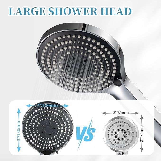 OFFO Handheld Shower Head, 6-Mode High Pressure Handheld Sprayer High Flow Large Powerful Boosting Handheld Showerhead for Low Water Pressure, Chrome Finish