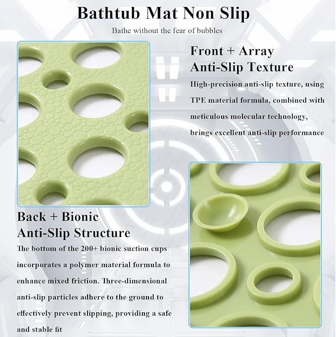 Casa and Beyond Shower Mat, Secure Shower Mats Easy to Clean, Showers Mat with Suction Cup, Washable Non-Slip Bathtub Mats for Inside Showers (Beige,29.5 * 17 in)