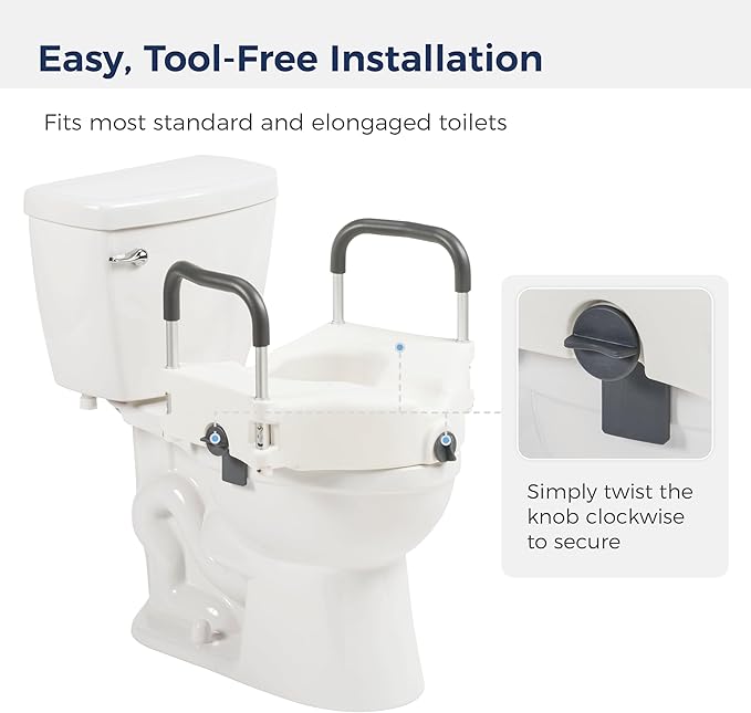 Drive Medical Preservetech Secure Lock Raised Toilet Seat With Handles, 5 Inch, White
