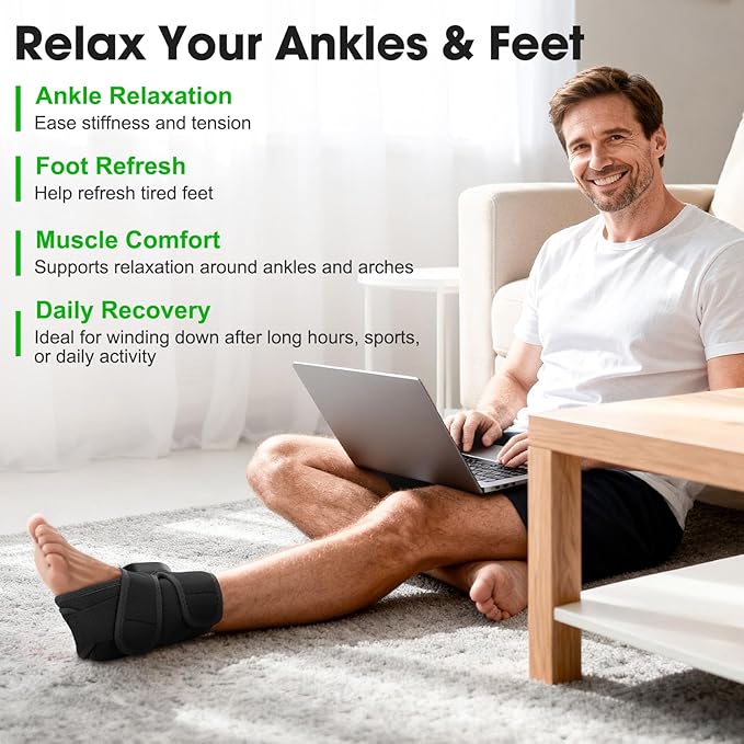 Cordless Ankle Heating Pad with Massage, Ankle Massager for Pain Relieft, Foot Massager for Neuropathy, Foot Heating Pad, 6 Heat Levels, 3 Massage Modes, Black