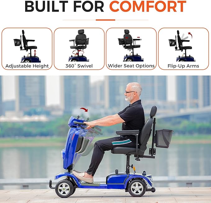 Heavy Duty Mobility Scooter for Seniors/Adults, 500W 400LBS Capacity Electric Scooter, All Terrain Mobility Scooters for Travel 10" Off Road Tires, Long Range 4 Wheel Scooter 9MPH, Blue 26Miles