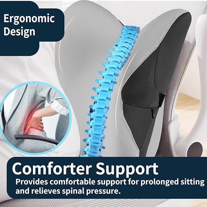 Ergonomic Back Cushion for Lower Pain Relief, Momery Foam Back Pillow, Lumbar Support for Office Chair Back Support for Computer Chairs, Gaming,Home - Working,Removable & Washable Cover (Gray)