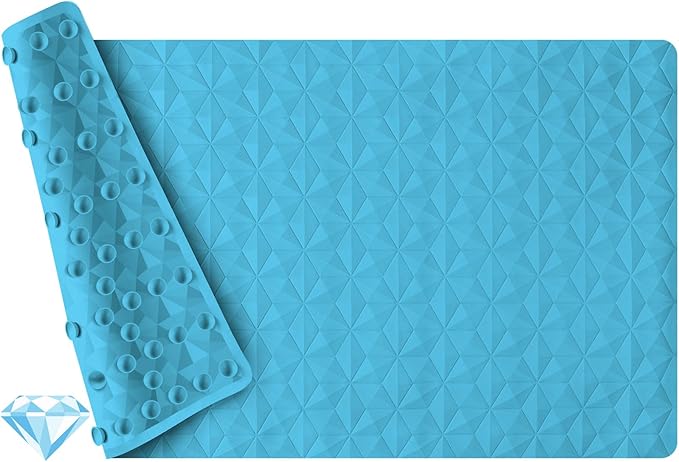 WRISIN Non Slip Bathtub Mat for Bath Tub Shower - Natural Rubber Mat with 241 Suction Cups - Soft Bathroom Safety Mat - Unique Diamond Pattern - Fatigue Relief - Machine Washable - 16 × 28 Inch