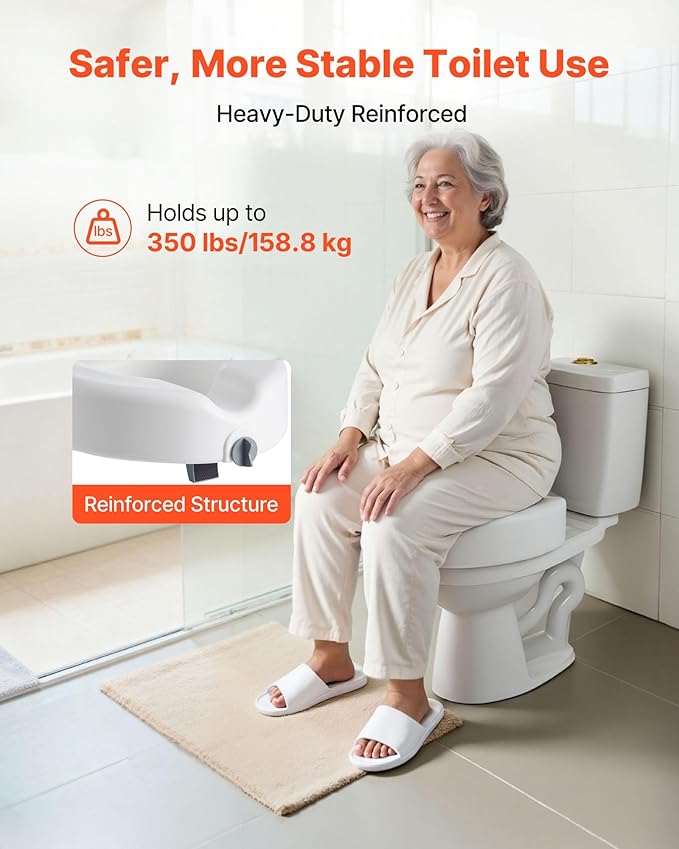 VEVOR Raised Toilet Seat, 350 lbs Capacity, 5-Inch Lift Height, Commode Elevated Toilet Seat Riser with Enlarged Opening for Seniors, Elderly, Handicap, Disabled, Adults, Fits Elongated & Round Bowl