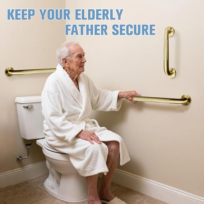 Shower Grab Bar for Bathroom, Anti-Slip Safety Grab Bar for Bathtub Toilet Staircase Stainless Steel Textured Grip Bath Handle Handrail for Elderly (Oil Bronze Gold, 24" L x 1-1/4" D)