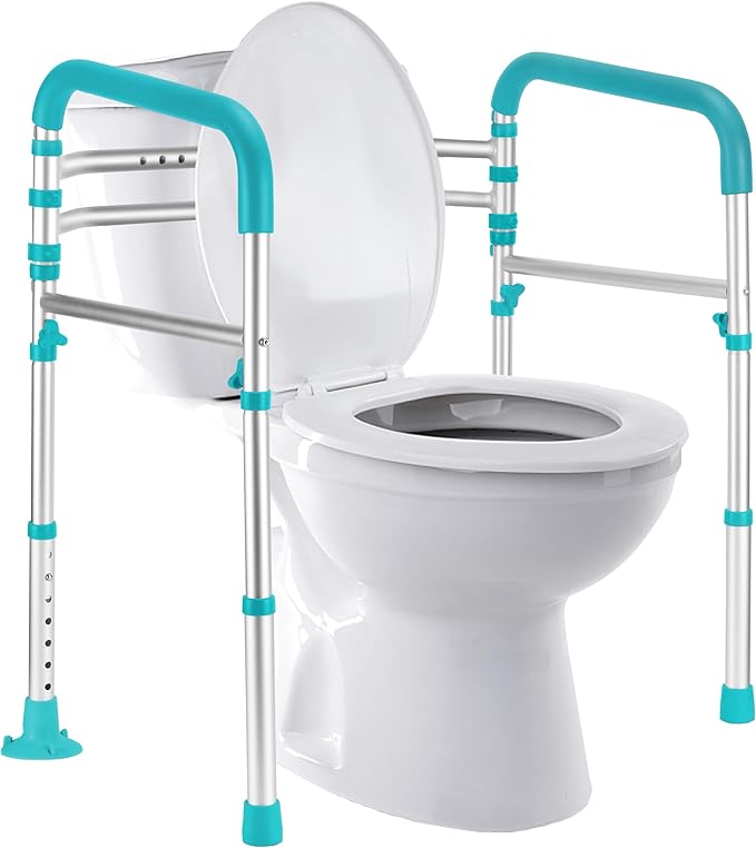 Lianjindun Toilet Safety Rails, Adjustable Toilet Frame for Elderly, Seniors, Handicap & Disabled, Foldable Handicap Toilet Handles Fit Any Toilets（Peacock Blue）