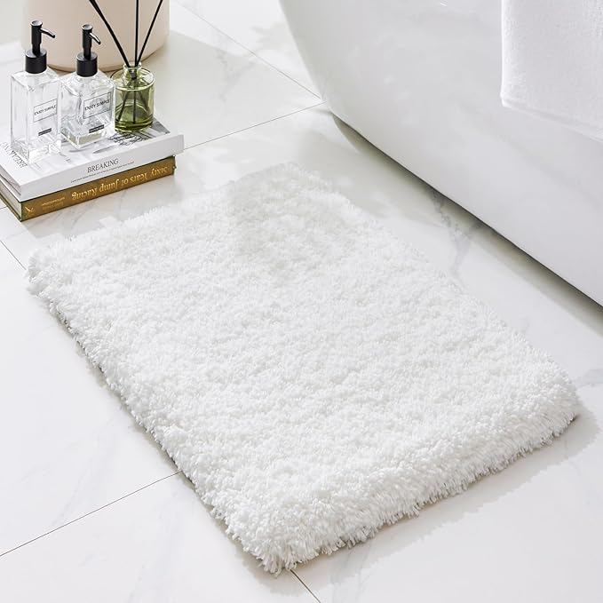 Bathroom Rugs Non Slip Washable 36x24, Ultra Thick Soft Microfiber Absorbent Bath Mats, High Density Foam Latex Non Slip Backing Bath Rugs, Fluffy Floor Carpet for Tub&Shower, White