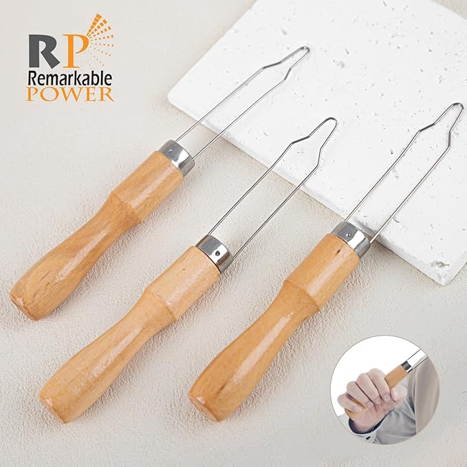 RP Remarkable Power, 3 Pack Button Hook Assist Device with Easy-Grip Wooden Handle Buttons Zipper Pull Helper Clothing Buttoning Aids for Shirts Coats