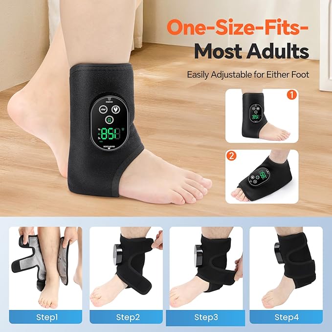 Cordless Foot Massager for Neuropathy, Rechargeable Foot and Ankle Massager for Circulation and Pain Relief, Ankle Heating Pad with Massage, Heated Ankle Brace Wrap, Black