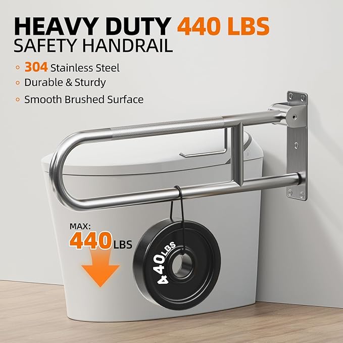 SPECILITE Heavy Duty Toilet Grab Bar 29.5 in, 440 Lbs Load Capacity, Anti-Slip Flip up Handicap Safety Rails for Shower, Wall Mount Support Handrails with Paper Holder, for Elderly, Disabled, Pregnant