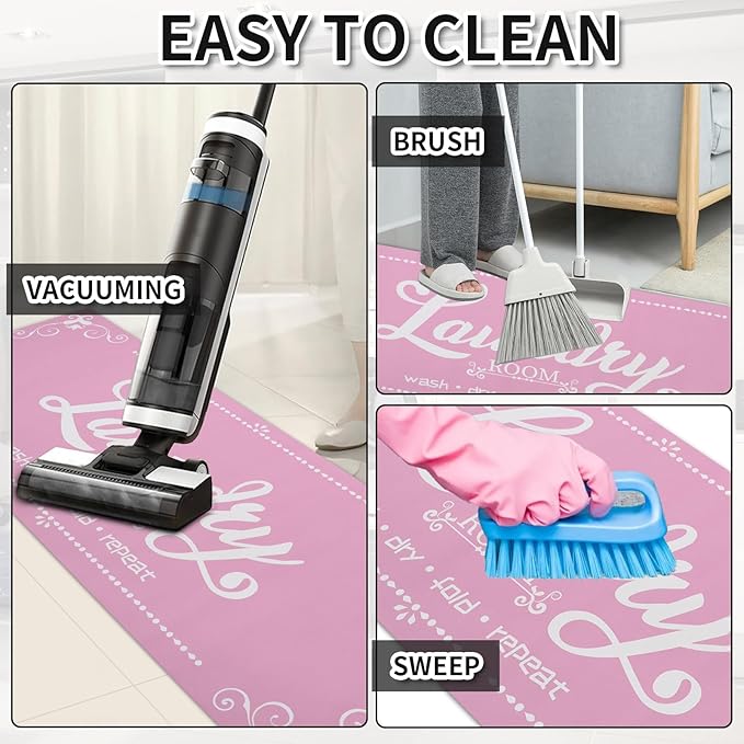XLHOMO Laundry Room Rug Runner, 17.7"x45" Non Slip Light Pink Laundry Rugs, Farmhouse Washable Floor Laundry Mats for Laundry Room, Mudroom, Kitchen, Washroom, Bathroom, Entryway Area Rugs Decor