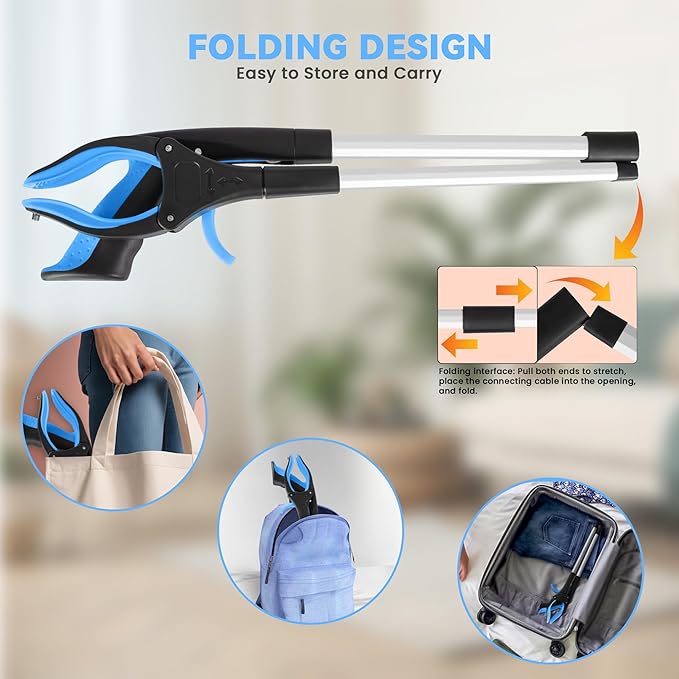 32.65"Grabber Reacher Tool, Foldable Trash Picker, 360°Rotating Grabber with Magnetic for Seniors and Disabled