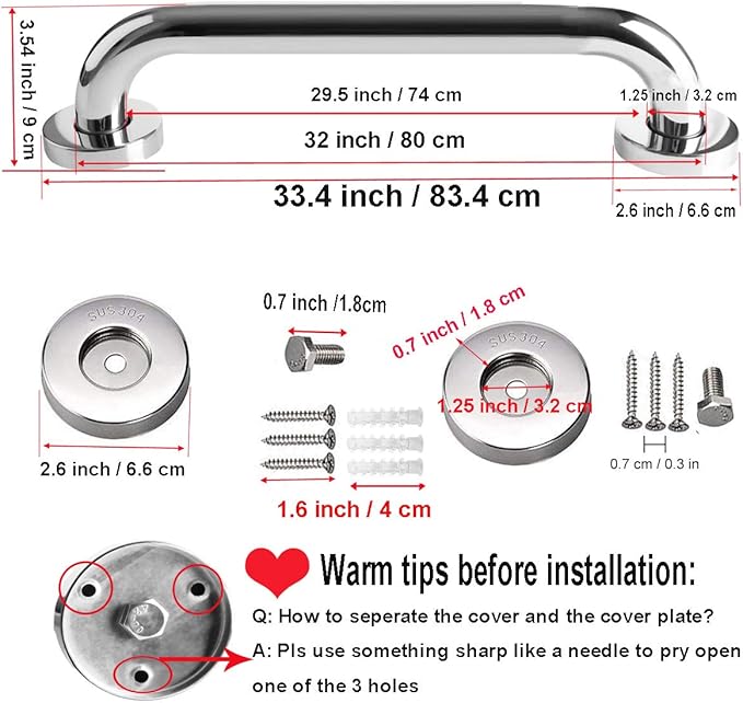 2 Pack 32 Inch Shower Grab Bar, iMomwee SUS304 Stainless Steel Bathroom Grab Bar Handle, Bathroom Shower Balance Bar,Safety Hand Rail Support,Handicap Elderly Senior Assist Bath Handle(1.25" Diameter)