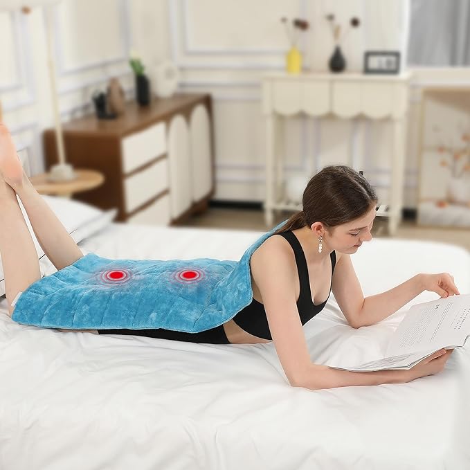 Large Weighted Heating Pad with Massager, HSA Electric Heating Pad for Back Pain Relif, 4.85LBS Heat Pad for Period Cramps with 2H Auto Off 3 Massager Levels and 3 Heating Levels, 18"x33" Royal Blue