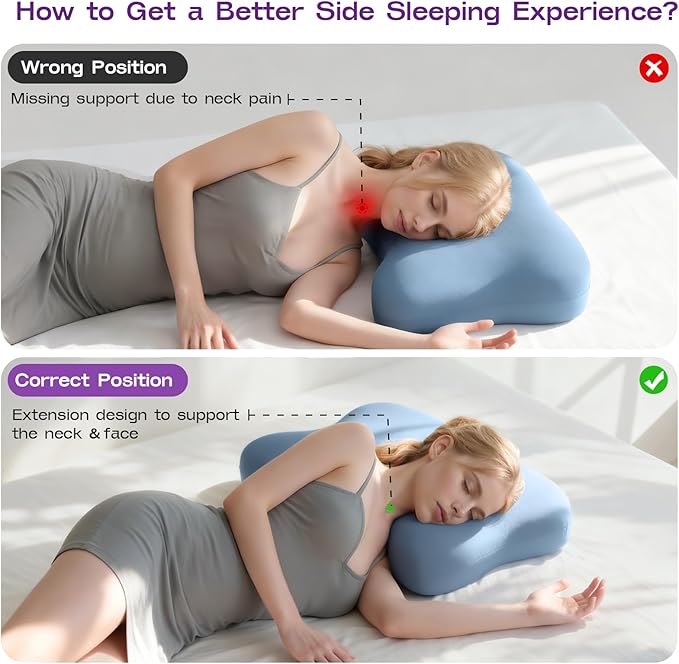 ZZ-WELL Side Sleeper Pillow - Patented Cervical Neck Pillow for Sleeping with Cooling Cover - High Loft Heavy Density Memory Foam Pillows for Side Sleepers & Broad Shoulders Adults (Blue)