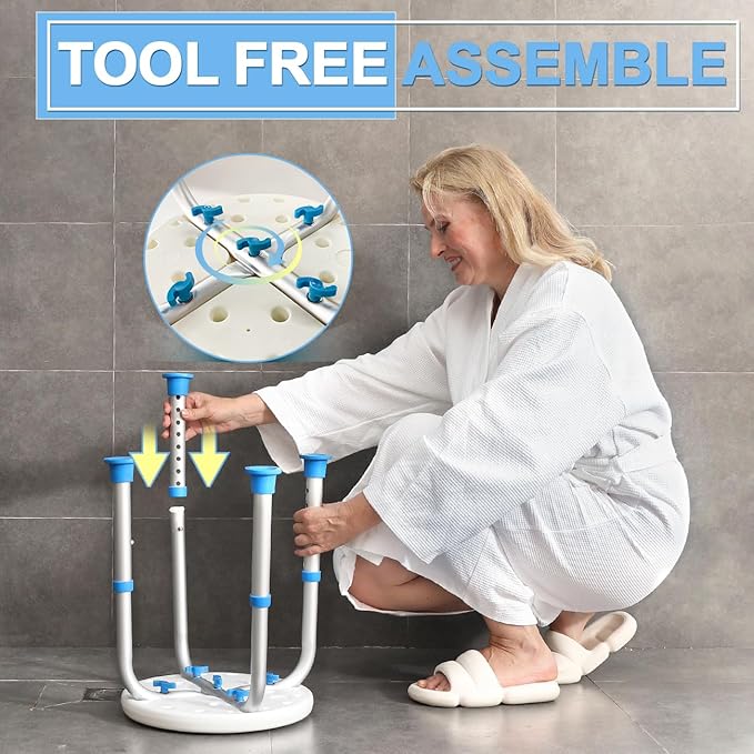 SOUHEILO Adjustable Shower Chair for Inside Shower, HSA/FSA Eligible Round Shower Stool for Inside Bathtub, Tool-Free Shower Seat for Elderly/Senior/Disabled/Pregnant