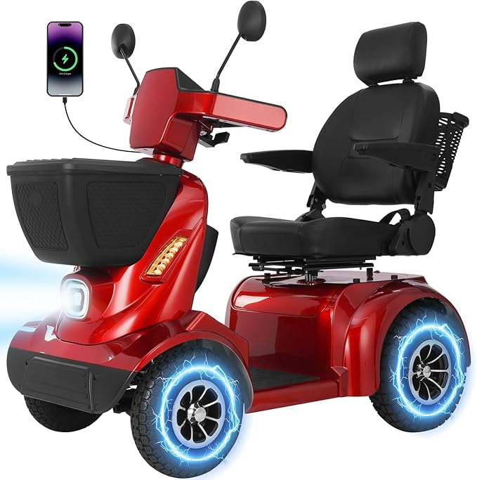 Heavy Duty Mobility Scooter for Seniors/Adults, 500LBS Capacity Electric Scooter, All Terrain Mobility Scooters, 1000W 15MPH, 13.78" Off Road Tires,32 Miles Long Range 4 Wheel Scooter, Red 32Miles