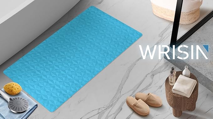 WRISIN Non Slip Bathtub Mat for Bath Tub Shower - Natural Rubber Mat with 241 Suction Cups - Soft Bathroom Safety Mat - Unique Diamond Pattern - Fatigue Relief - Machine Washable - 16 × 28 Inch