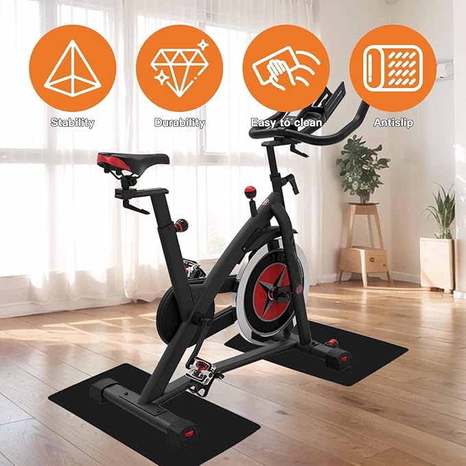 2-Pack Non-Slip Exercise Bike Mat for Peloton & Concept 2 Rower - Protects Hardwood Floors & Carpets - Gym Equipment Mat for Spin Bikes, Trainers, Home Workouts