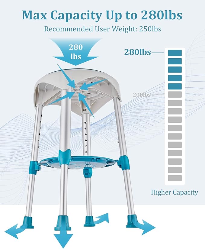 Shower Chair with Storage Tray, Height Adjustable Swivel Shower Stool for Seniors and Adults, 360° Swivel Shower Chair for Bathroom and Inside Shower (Green)