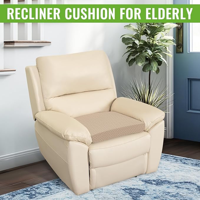 Recliner Cushions for Long Sitting Foam Seat Cushion Soft Tufted Layer for Elderly Seniors, Recliner Chair, Floor Pillow, Office Chair, Car, No Pressure on Thighs, 20X20X3 Inch - Knitted Khaki