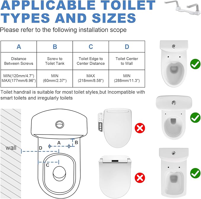 VARIPOWDER Toilet Safety Rails with Non-Slip Handles (520lbs), Upgraded Toilet Safety Frame for Senior, Heavy-Duty Bathroom Support for Standing Aid, Aging in Place Toilet Handles for Elderly