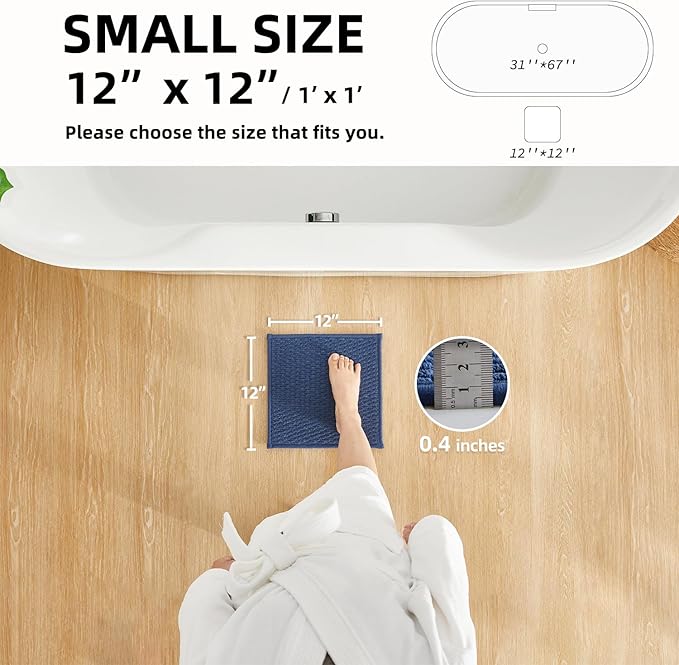 TYUU Small Bathroom Rugs Non Slip Washable Bath Rugs Super Absorbent Bathroom Rug Thin Quick Dry Low Pile Bath Mats, Navy Blue 12"x12"